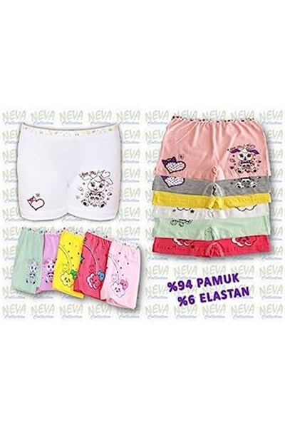 Tutku-6 Adet Kız Cocuk Baskılı Rengarenk Baskılı Pamuklu Boxer (BASKILI / 11-12 Yaş)