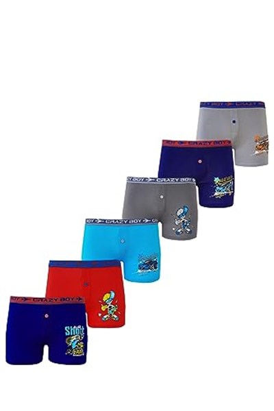 Tutku 6lı Paket Erkek Çocuk Renkli Baskılı Elastan Boxer TEC0253