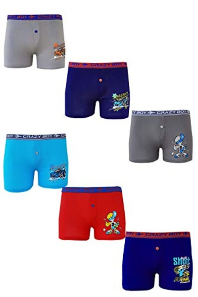 Tutku 6lı Paket Erkek Çocuk Renkli Baskılı Elastan Boxer TEC0253