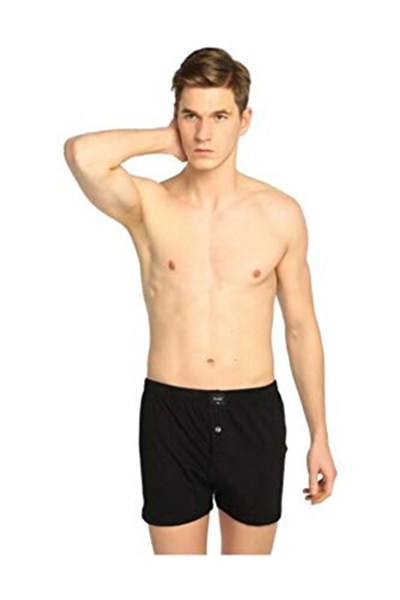 Tutku-6lı Tutku Erkek Düz Havlubel Düğmeli Boxer-Siyah-XL