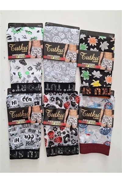 Tutku Desenli Likralı Pamuklu Boxer 5li Paket, 43100