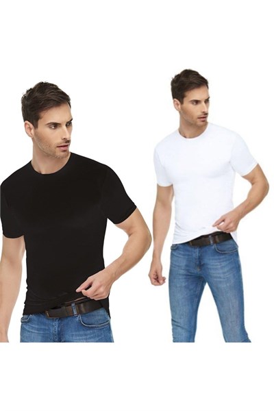 Tutku Elit 2li Paket Erkek Sıfır Yaka T-Shirt,%94 Pamuk%6 Elastan, Siyah-Beyaz, XL Beden
