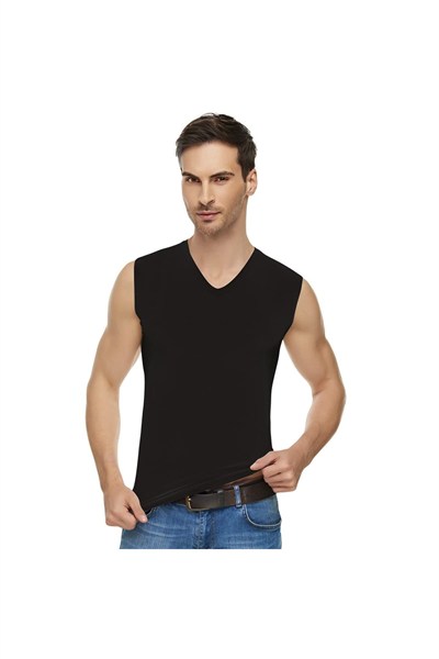 Tutku Elit Tutku Elit 3 Adet Siyah Renk V Yaka Sıfır Kol Atlet Siyah 2XL