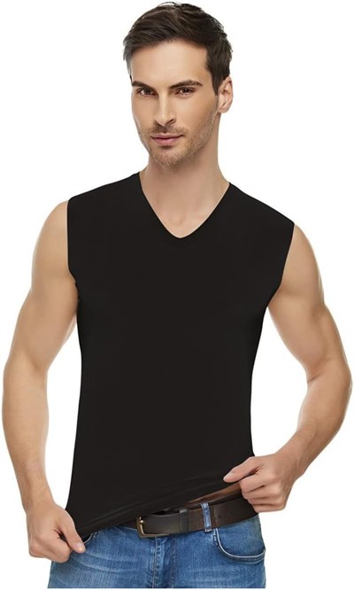 Tutku Elit Tutku Elit 3 Adet Siyah Renk V Yaka Sıfır Kol Atlet Siyah 2XL