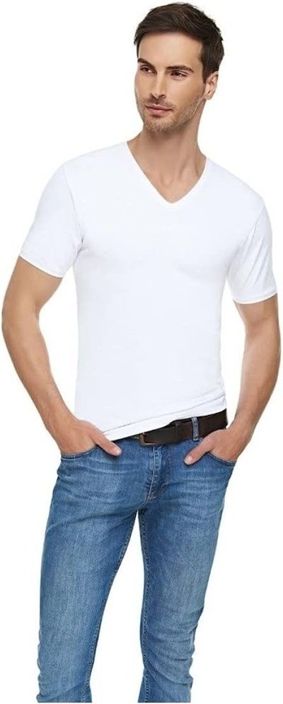 Tutku Elit Tutku Elit 6 Adet Beyaz Renk V Yaka Kısa Kollu Atlet Fanila Beyaz 2XL