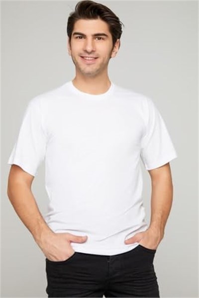 Tutku Erkek T-Shirt,%90 Pamuk%10 Likra, 0 Yaka, Beyaz, 2XL, 20li Paket
