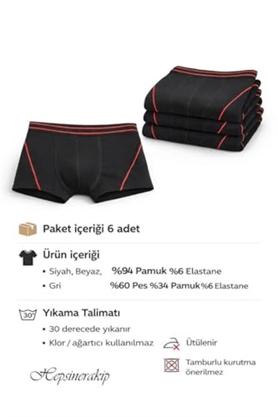 Tutku İç Giyim 6lı Paket Erkek Çocuk Pamuklu Elastan Boxer TEC0133