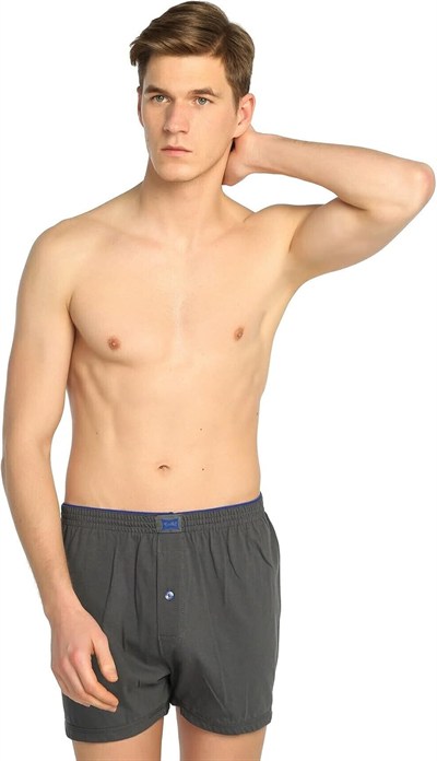 Tutku İç Giyim Pamuklu Penye Düğmeli Erkek Boxer 3 Lü Paket (Füme, 2XL)