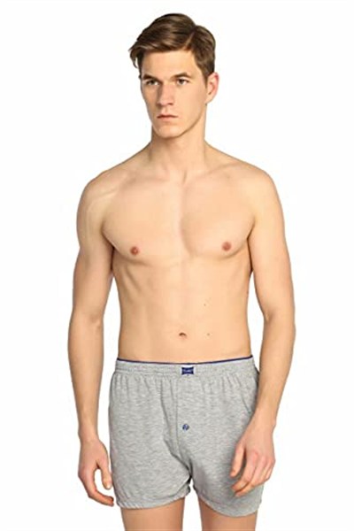 Tutku İç Giyim Pamuklu Penye Düğmeli Erkek Boxer 3 Lü Paket (Gri, L)