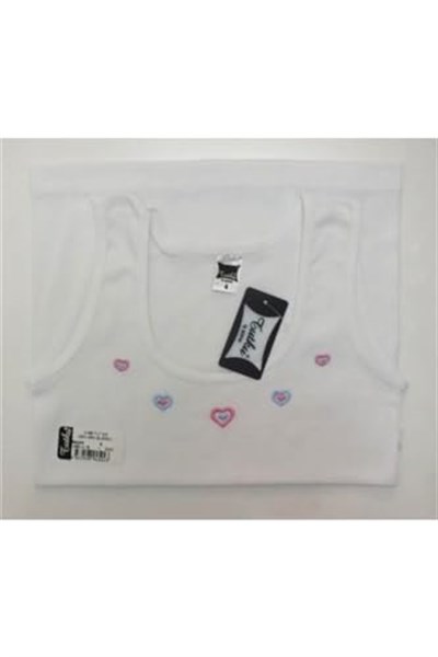 Tutku-Kız Çocuk Beyaz Geniş Askılı İşlemeli Ribana Atlet 0166 6lı Paket