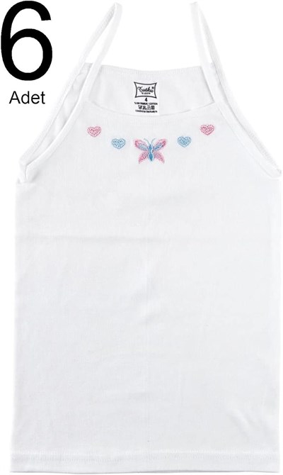 Tutku-Kız Çocuk Beyaz İp Askılı İşlemeli Atlet 4lü Paket