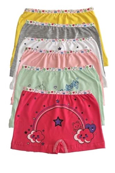 Tutku Kız Çocuk Renkli Likralı Pamuk Boxer 6lı Paket, 7-8 Yaş
