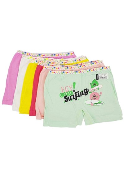 Tutku Kız Çocuk Renkli Likralı Pamuk Boxer 6lı Paket, 5-6 Yaş