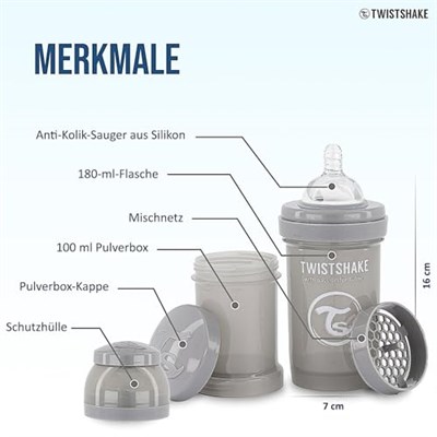 Twistshake Anti-Kolik Bebek Biberonu Gri 0+ Ay 180 ml