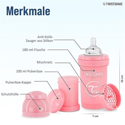 Twistshake Anti-Kolik Bebek Biberonu Pembe 0+ Ay 180 ml