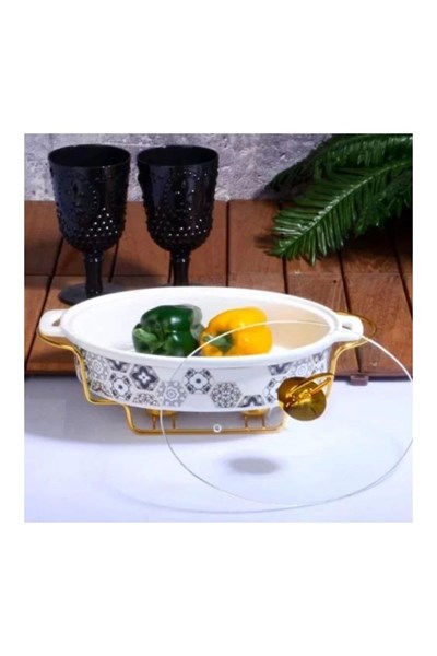 Twn017 Porselen Telli Oval Tencere 34 Cm