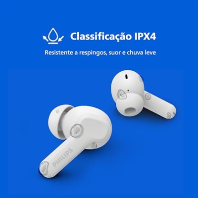 TWS Kablosuz Bluetooth Kulaklık, Mikrofonlu, Bar Tasarımlı, IPX4 ve 24 Saatlik Toplam Güç Kaynağı, Beyaz TAT1109WT/00