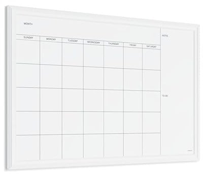 U Brands marka manyetik tahta folyosu, duvar tahtası, tebeşir tahtası, 50,8 x 76,2 cm, beyaz ahşap çerçeveli takvim, kuru silinebilir