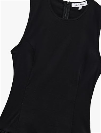 U Yaka Slim Fit Kolsuz Mini Balon Elbise