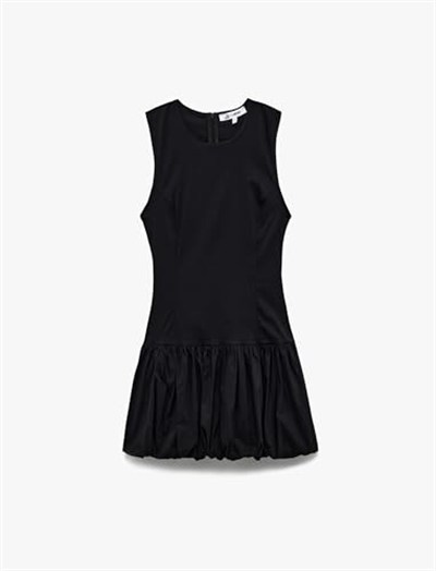 U Yaka Slim Fit Kolsuz Mini Balon Elbise