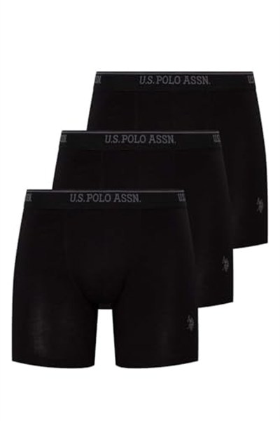 U.S. Polo Assn. Erkek Siyah 3 Lü Uzun Paçalı Boxer