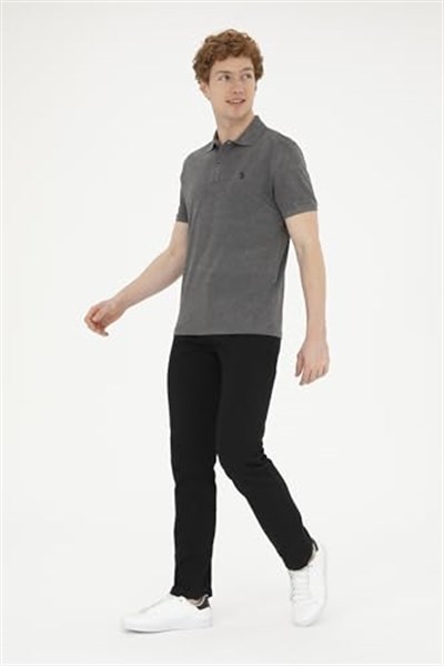 U.S. Polo Assn. Polo Yaka Kısa Kollu Antrasit-Melanj Erkek%100 Pamuk T-Shirt 1792406 M