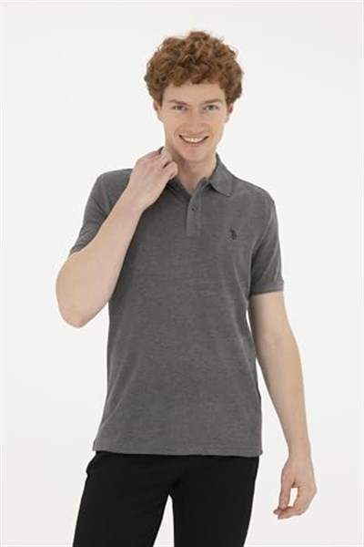 U.S. Polo Assn. Polo Yaka Kısa Kollu Antrasit-Melanj Erkek%100 Pamuk T-Shirt 1792406 M