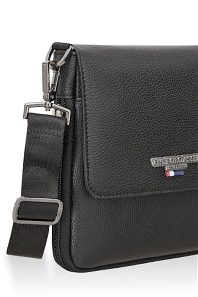 U.S. POLO ASSN. Plevr 9508 Us Siyah Suni Deri Unisex Postacı Çanta Siyah