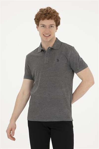 U.S. Polo Assn. Polo Yaka Kısa Kollu Antrasit-Melanj Erkek%100 Pamuk T-Shirt 1792406 M