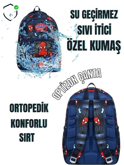 Üçlü okul çantası seti İlkokul Okul Çantası + Termal Beslenme Çantası + Kalemlik (SPIDERMAN ÖRÜMCEK ADAM)