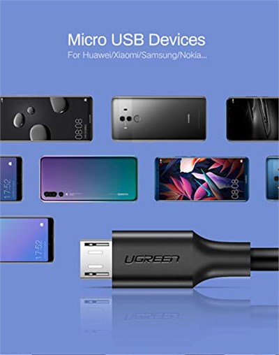 UGREEN 2.0 A USB-A & Micro-USB, Micro USB Data ve Şarj Kablosu, 1 Metre, Beyaz, 60141