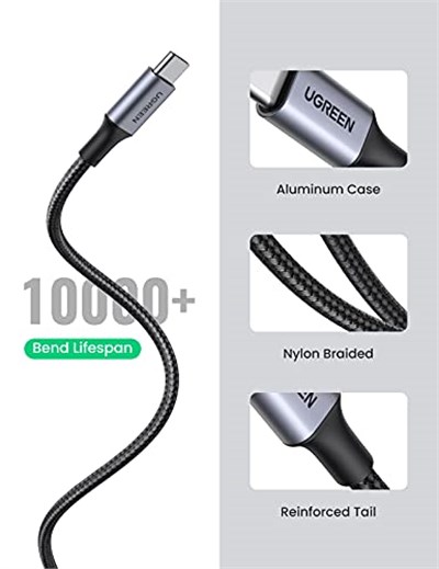 UGREEN 2.0 A USB-A & USB-C Örgülü Şarj ve Data Kablosu, 50 Santimetre, Siyah, 60125