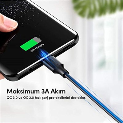 UGREEN 2.0 A USB-A & USB-C & Şarj ve Data Kablosu, 50 Santimetre, Siyah, 60115
