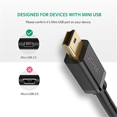 UGREEN 2.0 A USB-A & Mini-USB, Şarj ve Data Kablosu, 1.5 Metre, Siyah - Seçenekler: 1.5 metri, 1 Metre