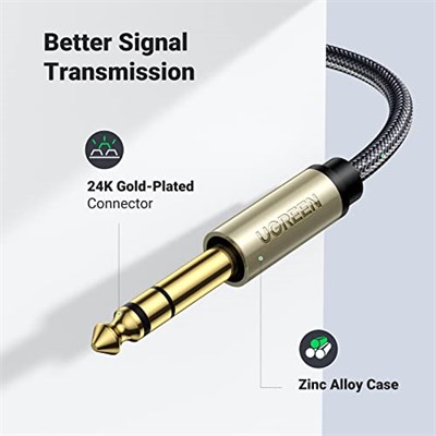 UGREEN 3,5 mm jak, 6,35 mm jak kablosu, Aux adaptörü, stereo ses kablosu, dijital arayüz enstrüman kablosu, gitar, mikser, mikrofon, kayıt cihazı, mikser, amplifikatör vb. için destekler (3M)