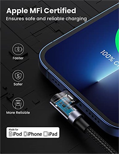 Ugreen 3A USB C to Lightning 90 Derece Örgülü Data ve Şarj Kablosu 2 Metre