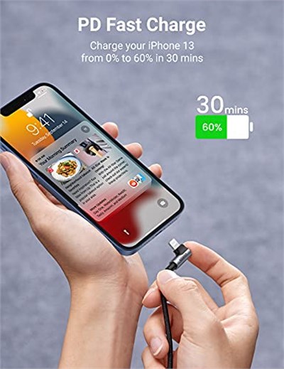 Ugreen 3A USB C to Lightning 90 Derece Örgülü Data ve Şarj Kablosu 2 Metre