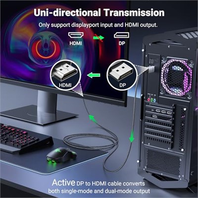 UGREEN 4K@60Hz DisplayPort HDMI Kablosu DP HDMI Kablosu Uni-Directional DP 1.2 HDMI 2.0 Kablo HDR DP HDMI Adaptörü Çoklu Ekran için Monitör, Projektör, Dell (2M) ile Uyumlu