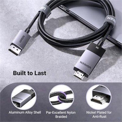UGREEN 8K 60Hz Displayport 1.4 to HDMI 2.1 Örgülü Kablo, 2m, 80397