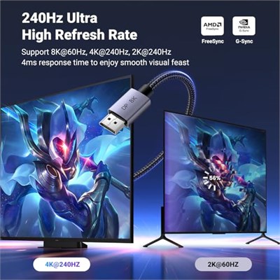 UGREEN 8K Displayport kablosu 1.4 8K 60Hz 4K 240Hz, VESA sertifikalı, PC, HDTV, monitör, grafik kartı için HDR, FreeSync, G-Sync, DSC 1.2, HDCP 2.2 ile uyumlu alüminyum DP kablosu 32,4 Gbps (3M) | 8K@