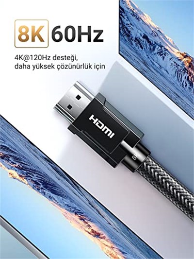 UGREEN 8K HDMI 2.1 Kablo desteği HDR10, eARC, PS5 için 3D, Xbox S, Monitör vb (1m), Gri