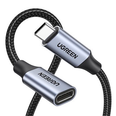 Ugreen Gen2 100 W Thunderbolt 3 Type-C to Type-C Örgülü Uzatma Kablosu 1 Metre | iPhone 17/16, MacBook M4, iPad Pro/Air 2024, Galaxy S26 Ultra, Switch vb. ile uyumludur. (Gri, 1 m)