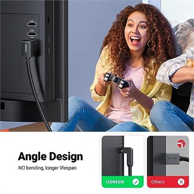 Ugreen HDMI 90 derece kablo, 2 Metre, Siyah