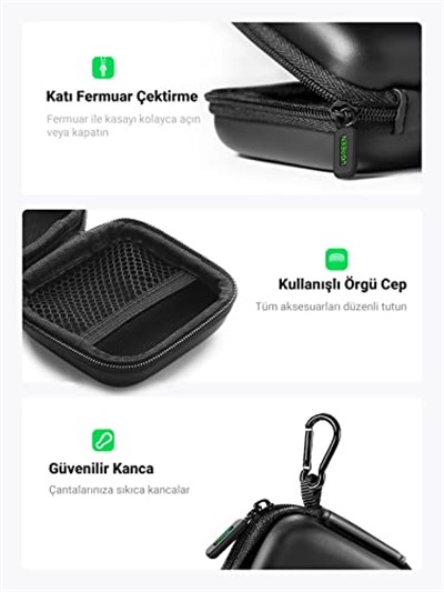 UGREEN Kulaklık çantası Case in Ear kulaklık kılıfı koruyucu kılıf darbeye dayanıklı koruyucu çanta kulaklık saklama kutusu Earphone Cover sert kılıf Airpods, Earpods, MP3 çalar vb. ile uyumlu, Siyah