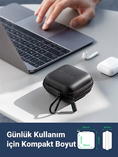 UGREEN Kulaklık çantası Case in Ear kulaklık kılıfı koruyucu kılıf darbeye dayanıklı koruyucu çanta kulaklık saklama kutusu Earphone Cover sert kılıf Airpods, Earpods, MP3 çalar vb. ile uyumlu, Siyah