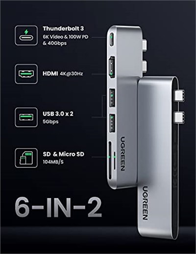 Ugreen Macbook Pro Air İçin Thunderbolt 3 Type-C HDMI USB 3.0 TF SD Kart Okuyucu Hub Adaptör