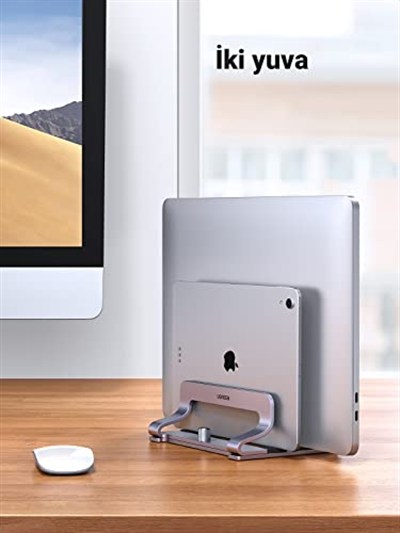 UGREEN Masa için Dikey Dizüstü Bilgisayar Standı Çift Yuvalı Dizüstü Bilgisayar Standı Tutucu Ayarlanabilir Dock Alüminyum Masaüstü Standı MacBook Air Pro, Microsoft Surface Laptop 4, LG Gram 17 ile