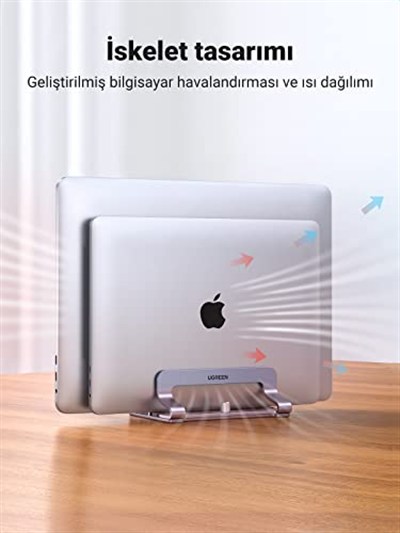 UGREEN Masa için Dikey Dizüstü Bilgisayar Standı Çift Yuvalı Dizüstü Bilgisayar Standı Tutucu Ayarlanabilir Dock Alüminyum Masaüstü Standı MacBook Air Pro, Microsoft Surface Laptop 4, LG Gram 17 ile