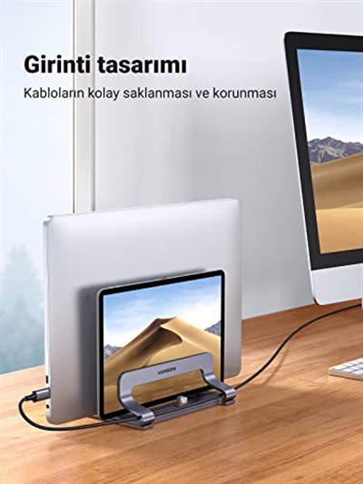 UGREEN Masa için Dikey Dizüstü Bilgisayar Standı Çift Yuvalı Dizüstü Bilgisayar Standı Tutucu Ayarlanabilir Dock Alüminyum Masaüstü Standı MacBook Air Pro, Microsoft Surface Laptop 4, LG Gram 17 ile