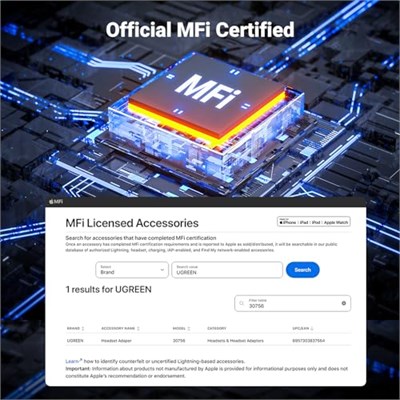 Ugreen Mfi Lightning 3.5mm Kulaklık Aux Dönüştürücü, Siyah